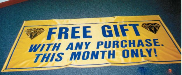 Announce special events and sales, indoors or outdoors.  This banner has a pole pocket along the top and an eye catching blue border. 